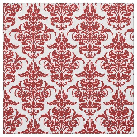 Damask Pattern - Ruby Red on White Stof (Swatch)