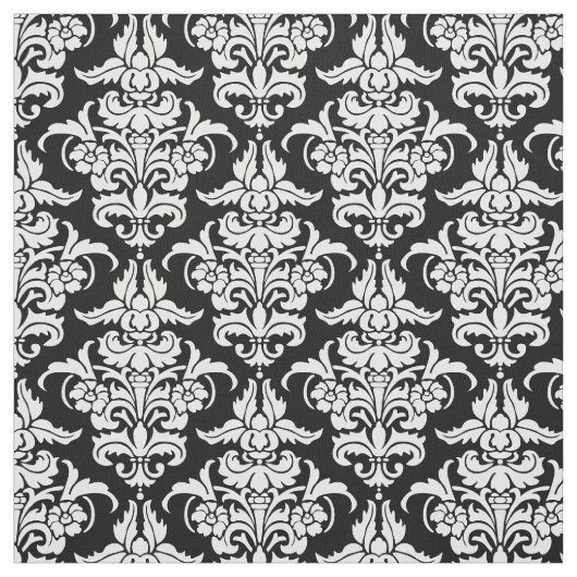 Damask Pattern - White on Black Stof (Swatch)