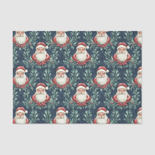 Damask Pattern with Santa Claus Faces Tissuepapier (Voorkant)