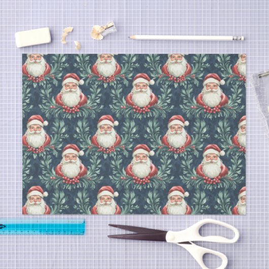 Damask Pattern with Santa Claus Faces Tissuepapier (Craft)