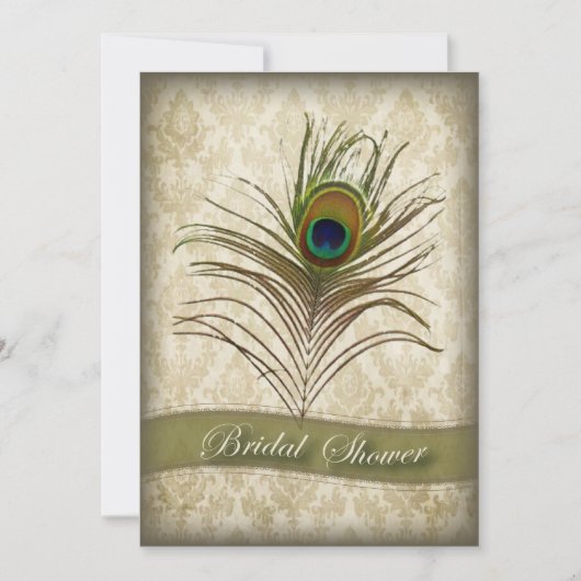  Damask Pauw Bruids Douche uitnodiging (Voorkant)