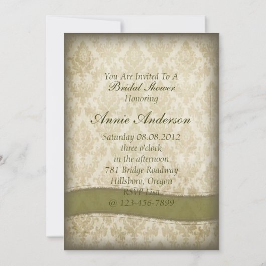  Damask Pauw Bruids Douche uitnodiging (Achterkant)