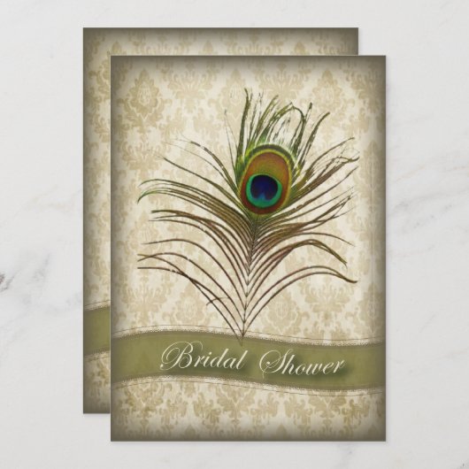  Damask Pauw Bruids Douche uitnodiging (Voorkant / Achterkant)