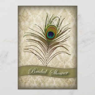  Damask Pauw Bruids Douche uitnodiging