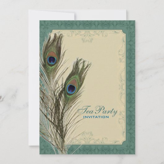 damask pauw bruiloft Vrijgezellenfeest Tea Party Kaart (Voorkant)