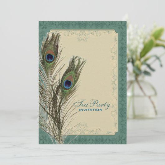 damask pauw bruiloft Vrijgezellenfeest Tea Party Kaart (Staand voorkant)