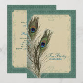 damask pauw bruiloft Vrijgezellenfeest Tea Party Kaart (Voorkant / Achterkant)