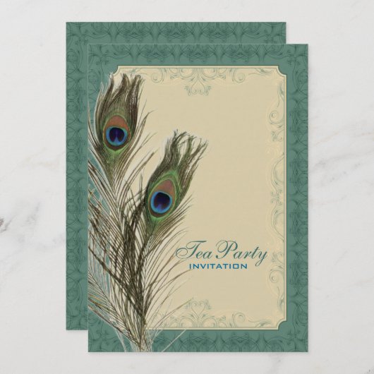 damask pauw bruiloft Vrijgezellenfeest Tea Party Kaart (Voorkant / Achterkant)