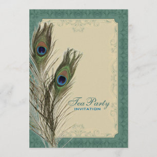 damask pauw bruiloft Vrijgezellenfeest Tea Party Kaart