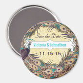 Damask Pauw Ei Aubergine Aqua Save the Date Magnet (Voorkant / Achterkant)