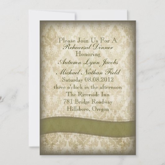  damask pauw Repetitie Diner Uitnodigen Kaart (Achterkant)