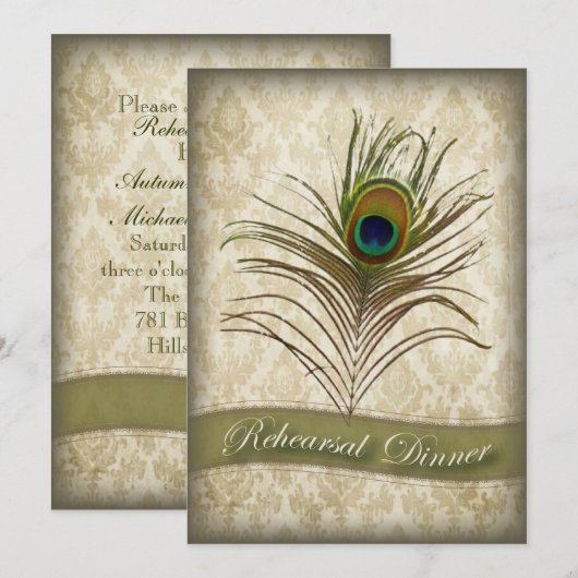 damask pauw Repetitie Diner Uitnodigen Kaart (Voorkant / Achterkant)