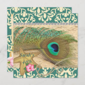 DAMASK PEACOCK BEACH 50th BIRTHDAY INVITATION Kaart (Voorkant / Achterkant)