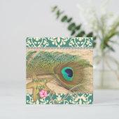 DAMASK PEACOCK BEACH 50th BIRTHDAY INVITATION Kaart (Staand voorkant)