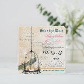 Damask Peacock Bird Cage Wedding Save the Date (Staand voorkant)