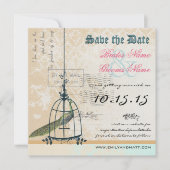 Damask Peacock Bird Cage Wedding Save the Date (Voorkant)