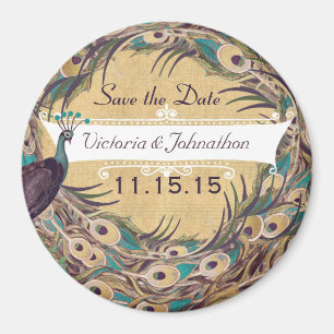 Damask Peacock Eggplant Aqua Save the Date Magnets Magneet