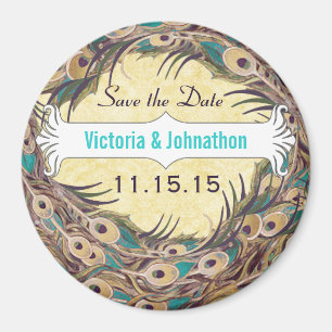 Damask Peacock Eggplant Aqua Save the Date Magnets Magneet