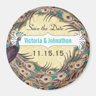 Damask Peacock Eggplant Aqua Save the Date Magnets Magneet