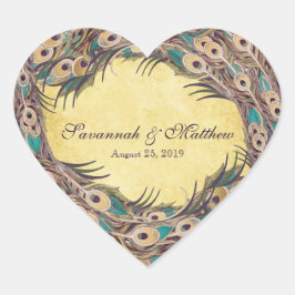 Damask Peacock Elegance Eggplant Gold en Aqua Hart Sticker