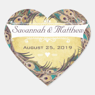 Damask Peacock Elegance Eggplant Gold en Aqua Hart Sticker