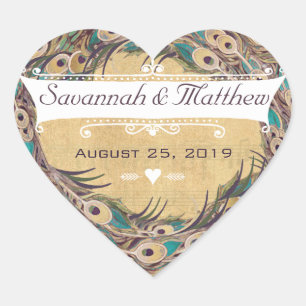 Damask Peacock Elegance Eggplant Gold en Aqua Hart Sticker