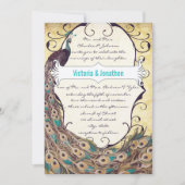 Damask Peacock Elegance Eggplant Gold en Aqua Kaart (Voorkant)