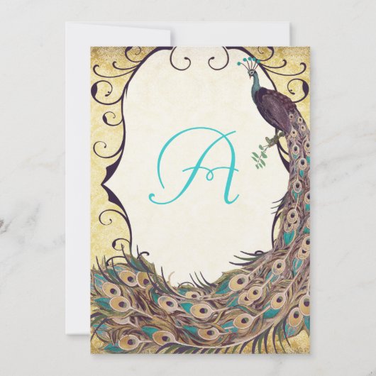 Damask Peacock Elegance Eggplant Gold en Aqua Kaart (Achterkant)