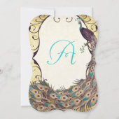 Damask Peacock Elegance Eggplant Gold en Aqua Kaart (Achterkant)