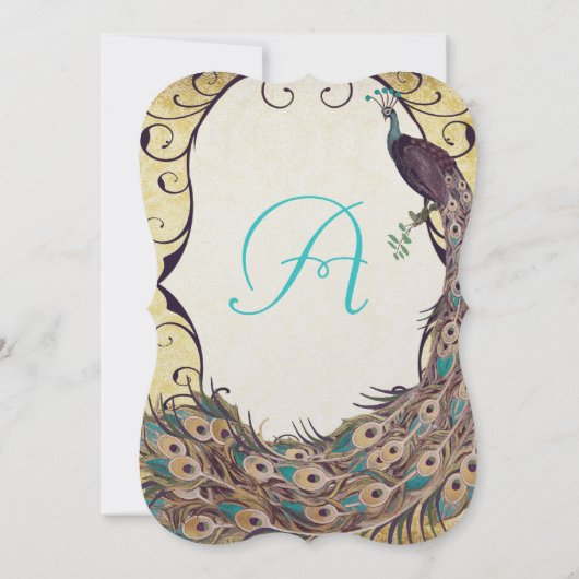 Damask Peacock Elegance Eggplant Gold en Aqua Kaart (Achterkant)