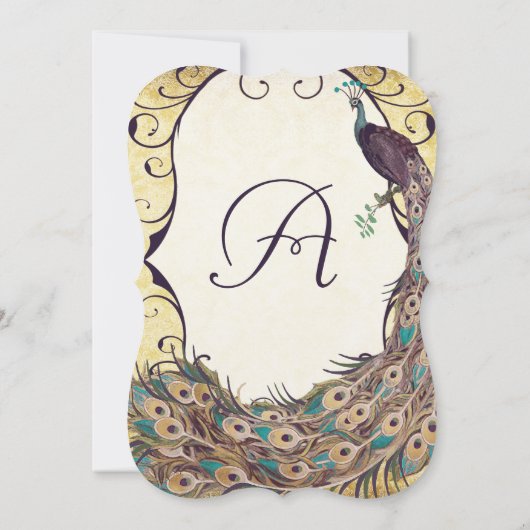 Damask Peacock Elegance Eggplant Gold en Aqua Kaart (Achterkant)