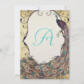 Damask Peacock Elegance Eggplant Gold en Aqua Kaart (Achterkant)