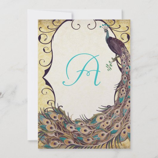 Damask Peacock Elegance Eggplant Gold en Aqua Kaart (Achterkant)