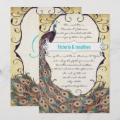 Damask Peacock Elegance Eggplant Gold en Aqua Kaart (Voorkant / Achterkant)