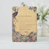 Damask Peacock Elegance Eggplant Gold en Aqua RSVP Kaartje (Staand voorkant)