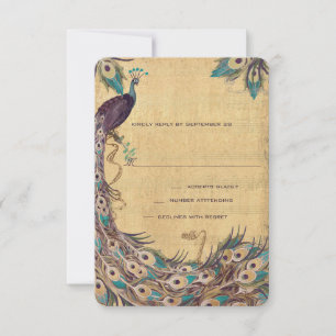 Damask Peacock Elegance Eggplant Gold en Aqua RSVP Kaartje