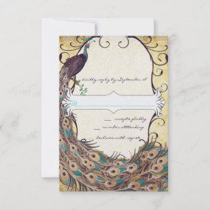 Damask Peacock Elegance Eggplant Gold en Aqua RSVP Kaartje