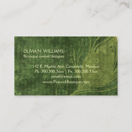 Damask Peacock Feather Professional Visitekaartje (Achterkant)