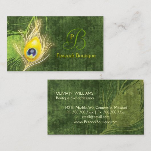 Damask Peacock Feather Professional Visitekaartje (Voorkant / Achterkant)