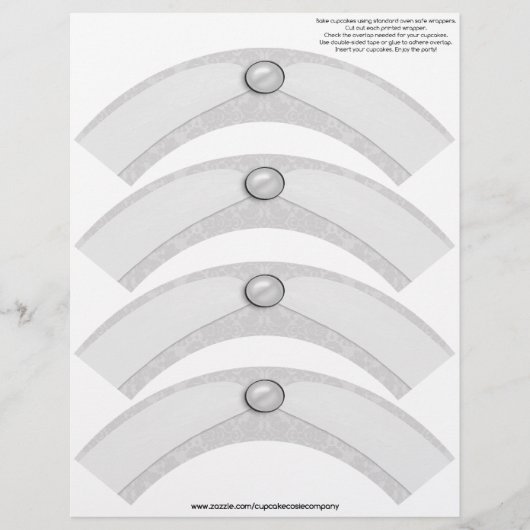 Damask Pearl Ribbon Cupcake Cosie - SILVER GRAY (Voorkant)