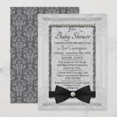 Damask Pearls en Bow Stropdas Baby shower Kaart (Voorkant / Achterkant)