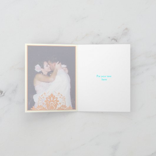 Damask perzik, aqua, ivoren bruiloft Dank u Bedankkaart (Binnen)