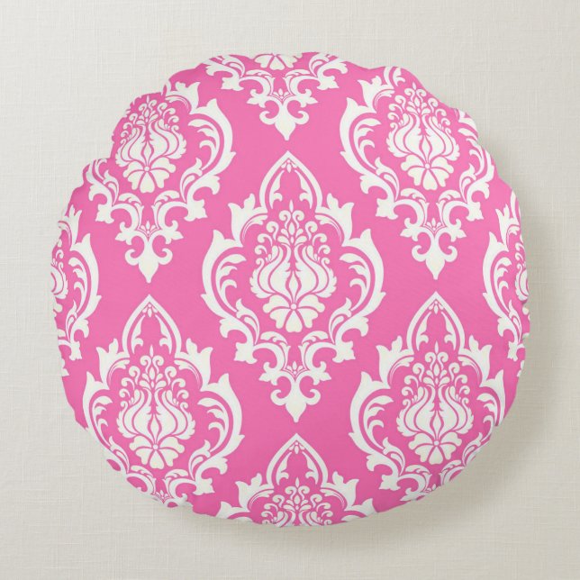 Damask Perzisch Roze Sierkussen Rond Kussen (Voorkant)