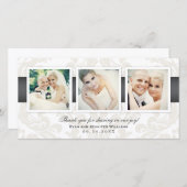  Damask Pewter bruiloft Fotocollage Bedankkaart (Voorkant / Achterkant)