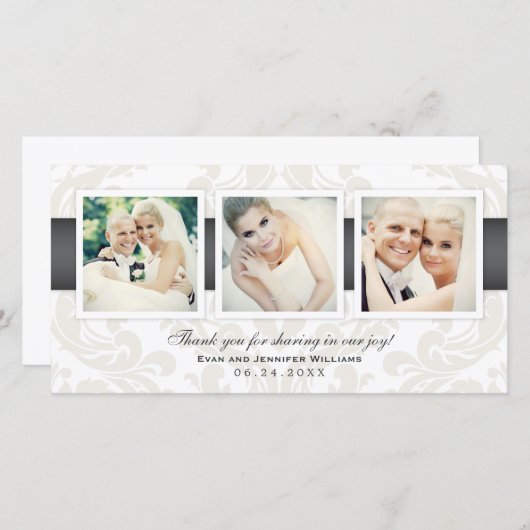  Damask Pewter bruiloft Fotocollage Bedankkaart (Voorkant / Achterkant)