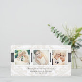  Damask Pewter bruiloft Fotocollage Bedankkaart (Staand voorkant)