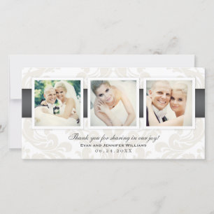 Damask Pewter Wedding Photo Collage Bedankkaart