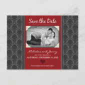  Damask Photo Cranberry Sla de datum op Aankondigingskaart (Voorkant)