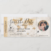 Damask Photo Save the Date Boarding Pass Wereldkaa Kaart (Voorkant)