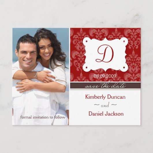 Damask Photo Save the Date Briefkaart (Voorkant)